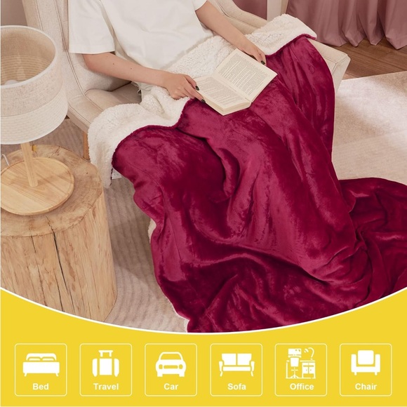 NICETOWN Christmas Sherpa Fleece reversible blanket 60x80 burgundy red(NWT) - Picture 4 of 10
